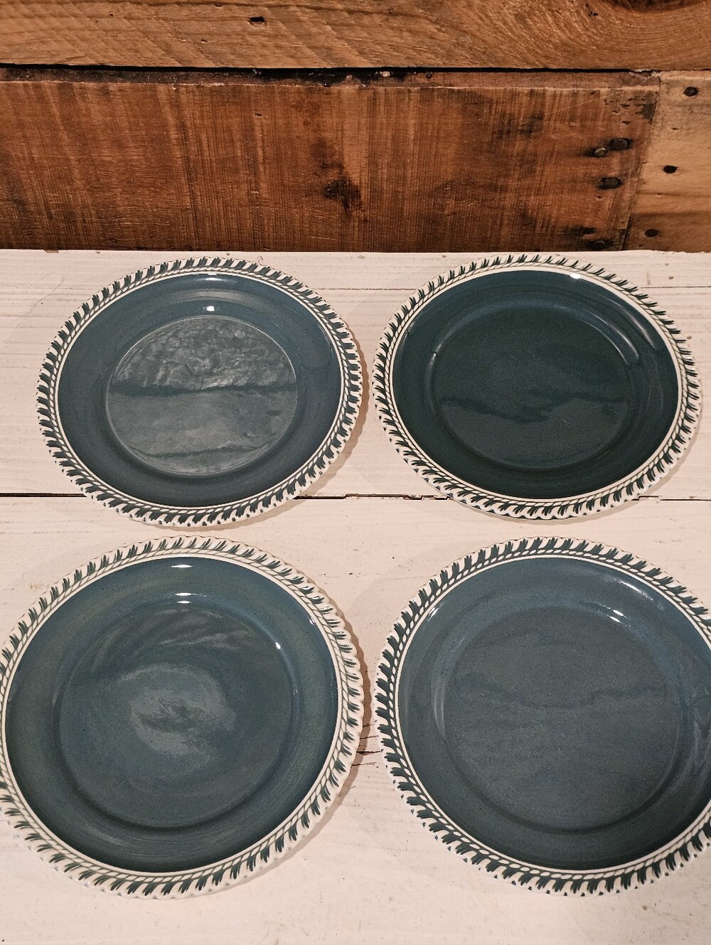 Set Of 4 Vtg 50's Harker Pottery Corinthian Green Bread & Butter/Dessert Plates
